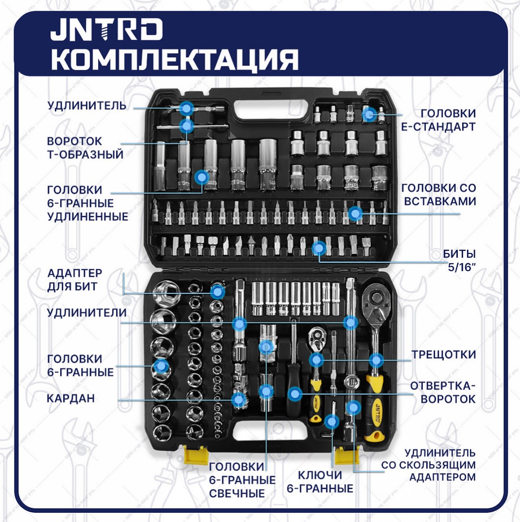 Набор ручных инструментов для авто JNTRD J-10108 108 предметов — цена в  Нижнекамске, купить в интернет-магазине, характеристики и отзывы, фото