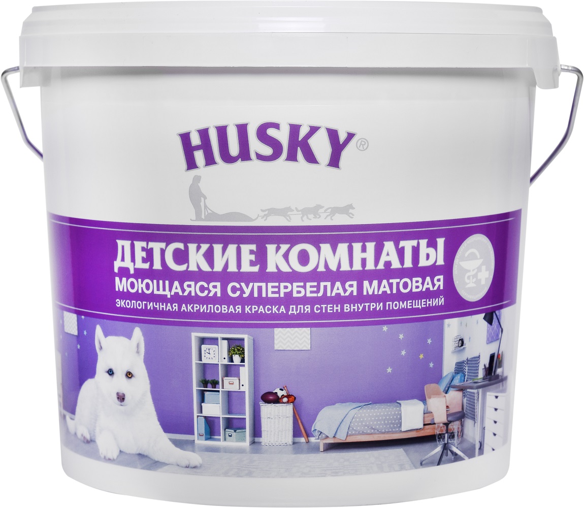 Краска моющаяся HUSKY для детских комнат база А 5 л — цена в Нижнекамске,  купить в интернет-магазине, характеристики и отзывы, фото